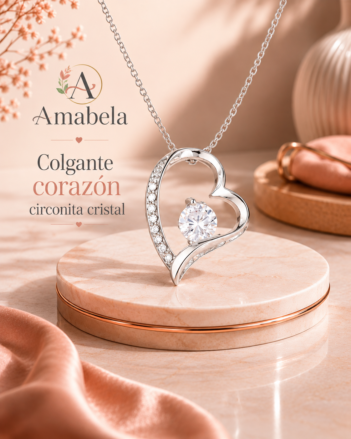 Collar colgante corazón circonita cristal